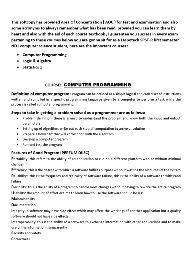 Guide to Success in Computer Science Courses for Laspotech SPST-R First ...