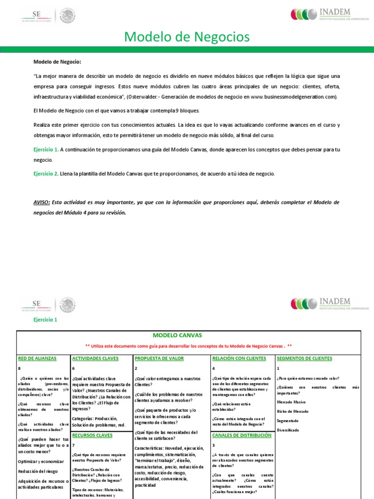 Plantilla Modelo de Negocio Canvas | PDF