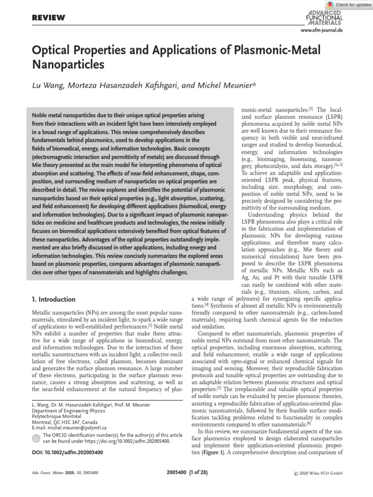 Optical Properties and Applications of Plasmonic-Metal Nanoparticles ...
