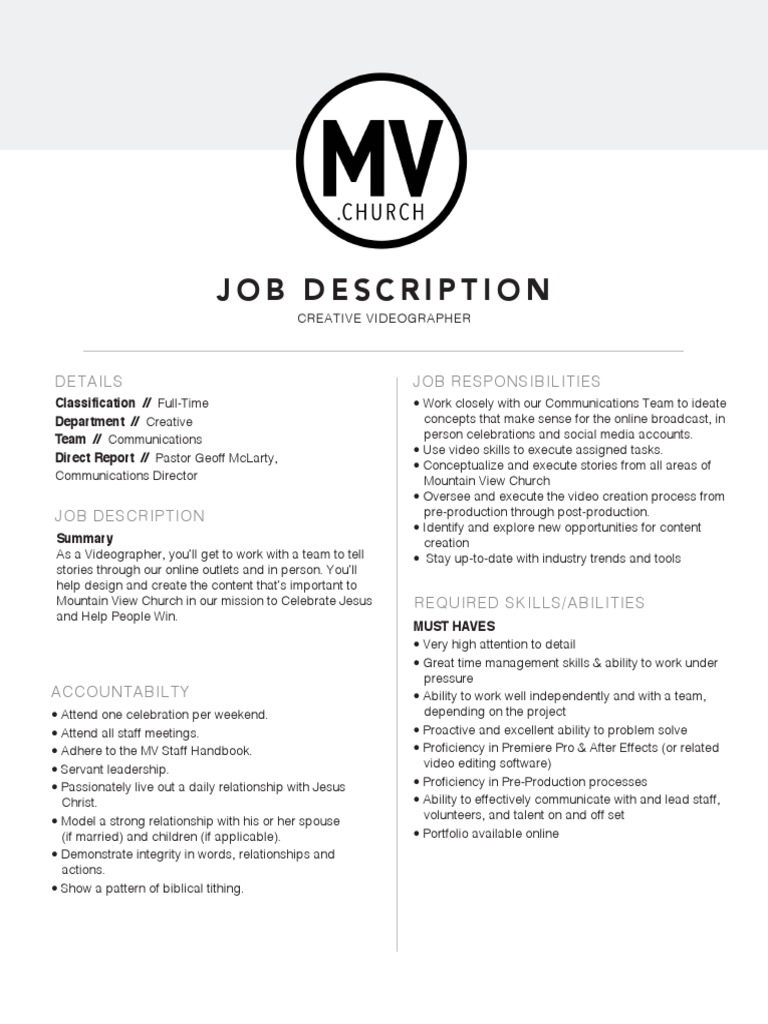 Creative Videographer Job Description PDF Cognition Communication