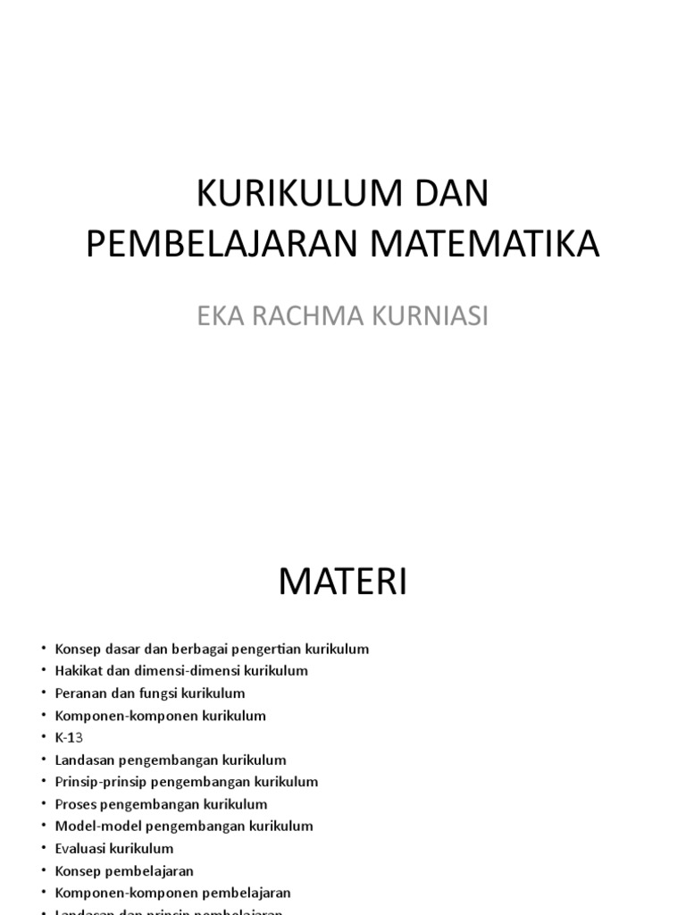 Kurikulum Dan Pembelajaran Matematika Ppt 1 Pdf