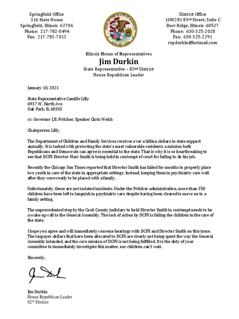 Letter To DCFS PDF The United States Politics Of The United States