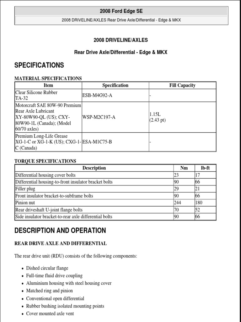 Rear Differential PDF Axle Gear