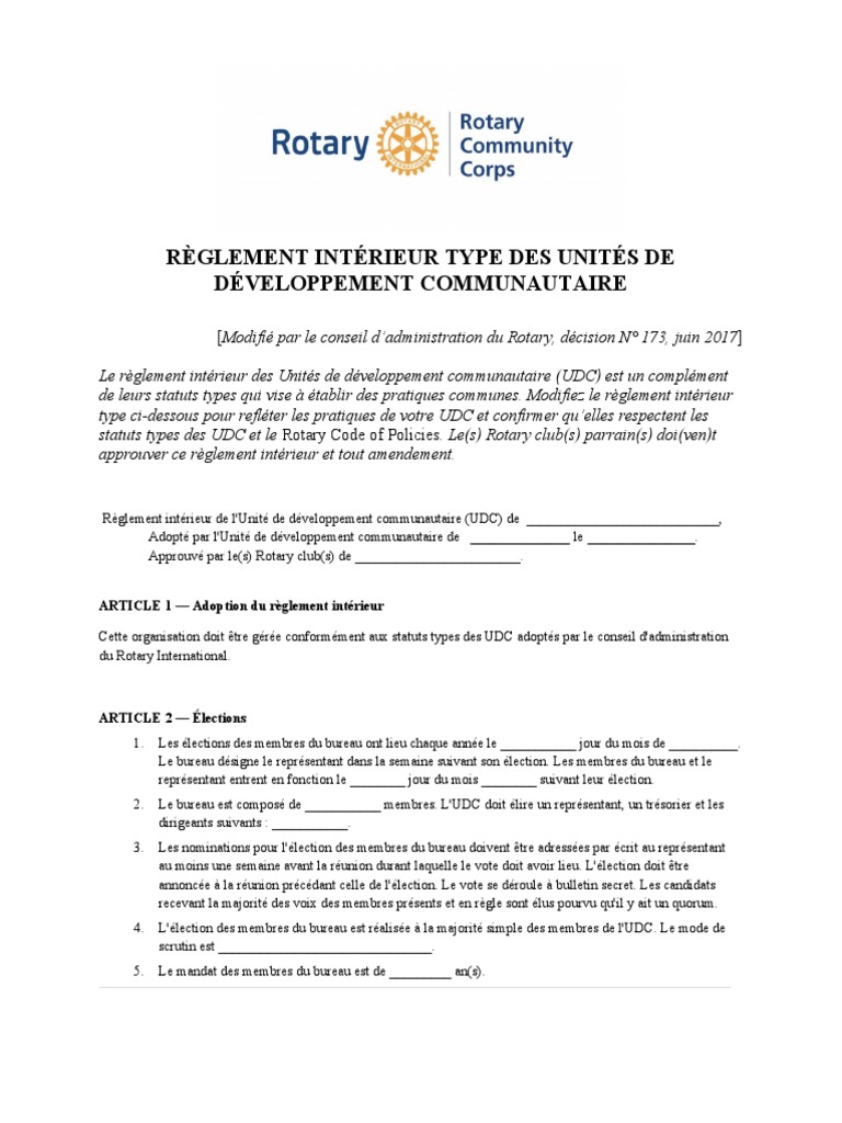 Rotary Community Corps Bylaws FR PDF Vote Banques