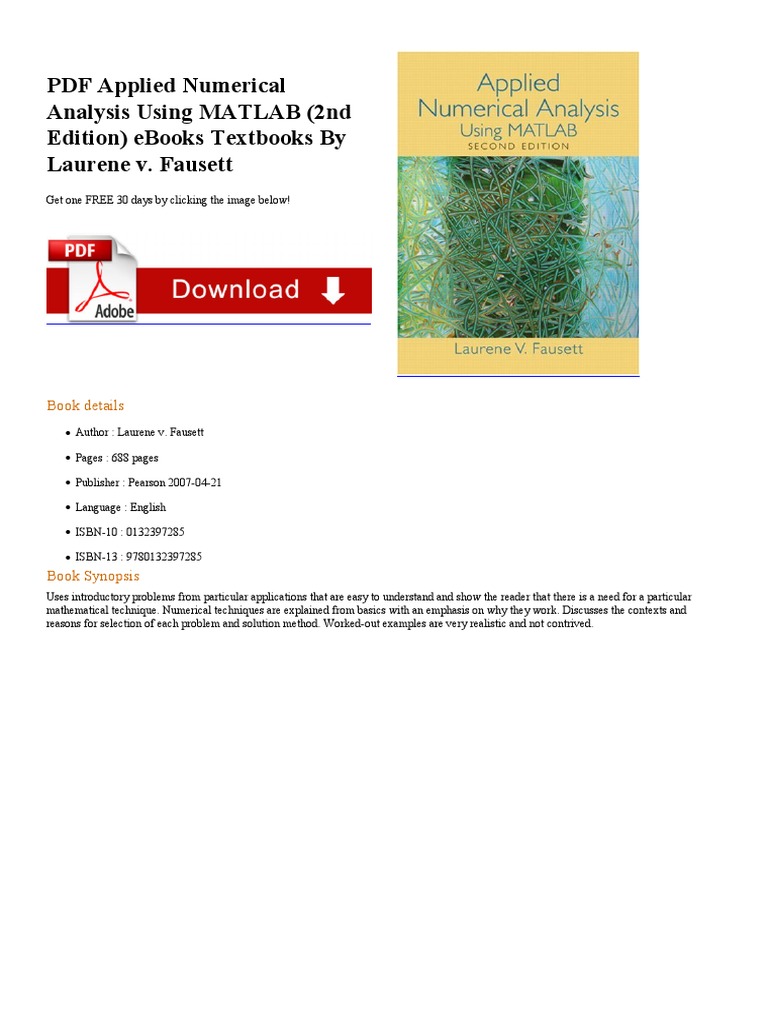 PDF Applied Numerical Analysis Using Matlab (2Nd Edition) Ebooks