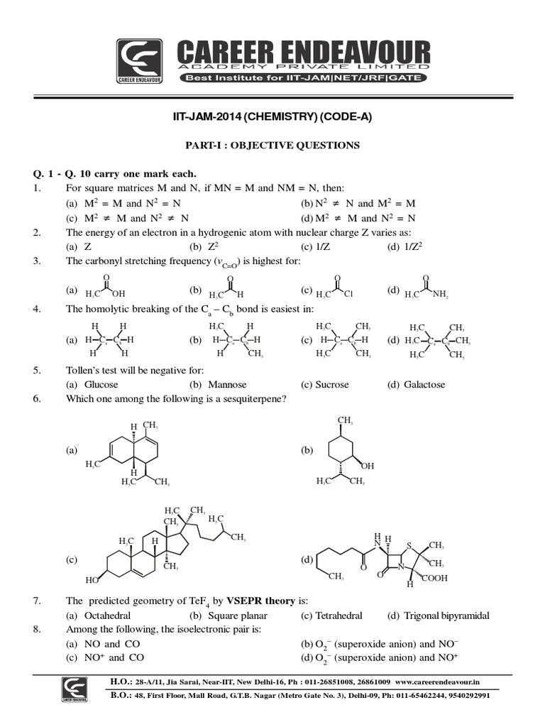 Iit Jam Chemistry Core2014 PDF Chemistry Physical Sciences
