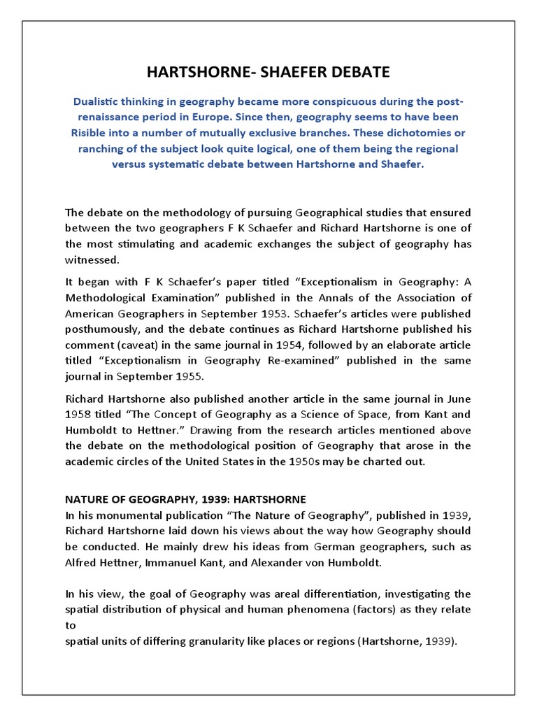 Hartshorne-Schaefer Geography Debate | PDF | Geography | Science