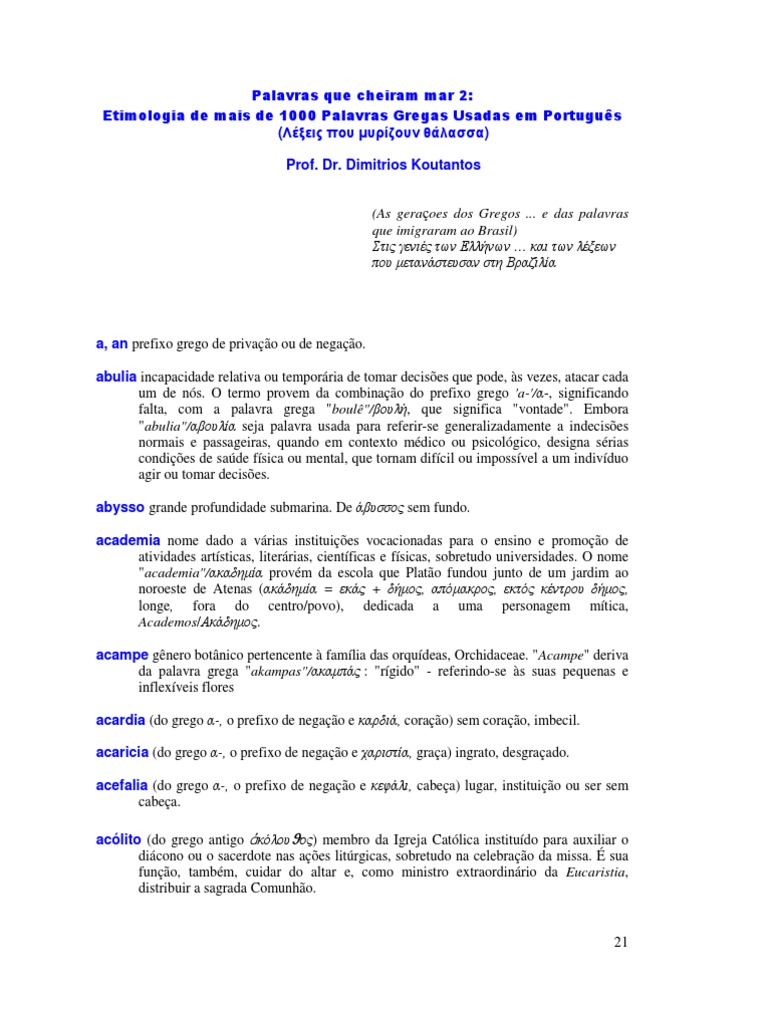 Dicionario Etimologico, PDF, Alfabeto Grego