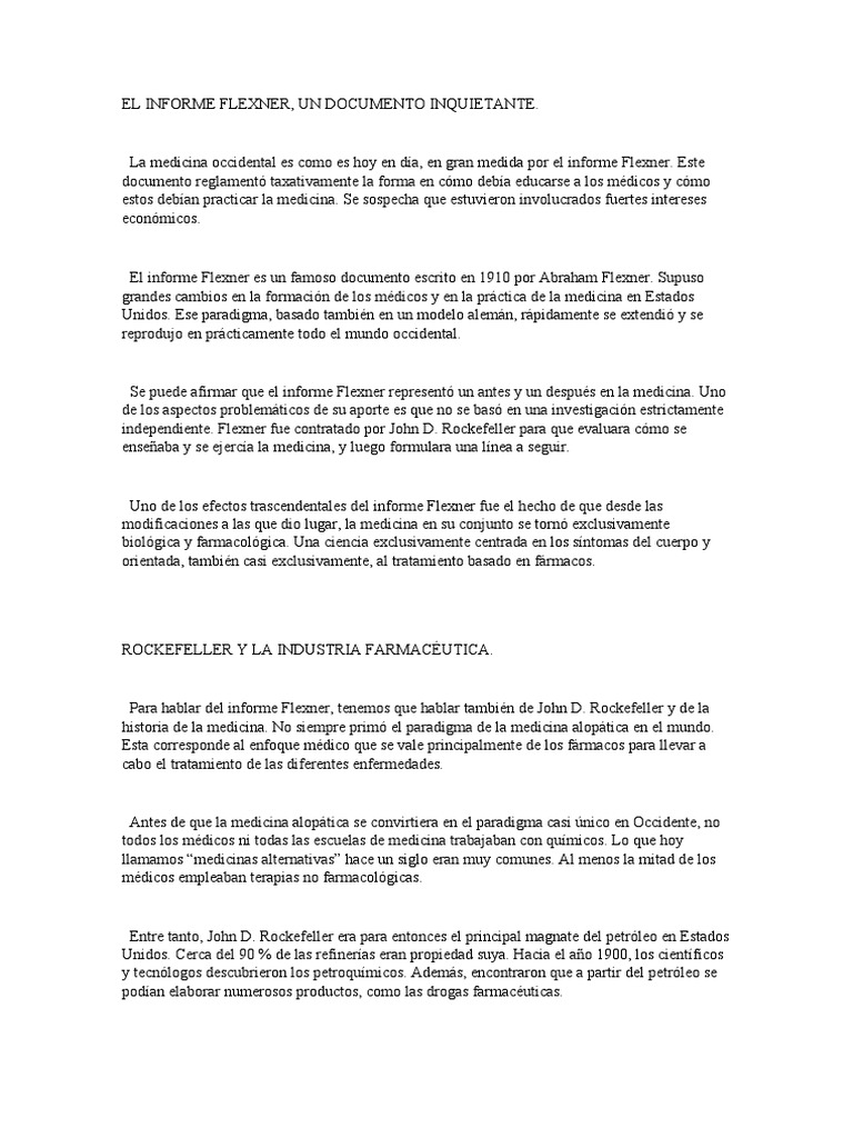El Informe Flexner Un Documento Inquietante. PDF Medicina John D