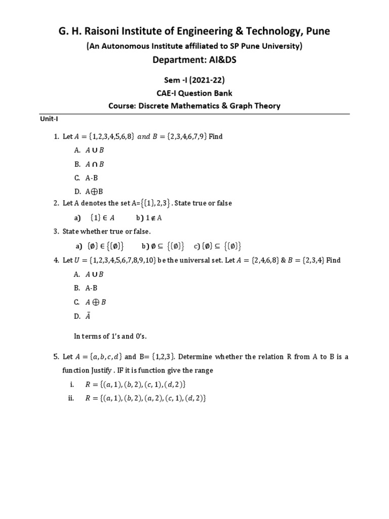 Raisoni Institute of Engineering & Technology Question Bank on Discrete ...