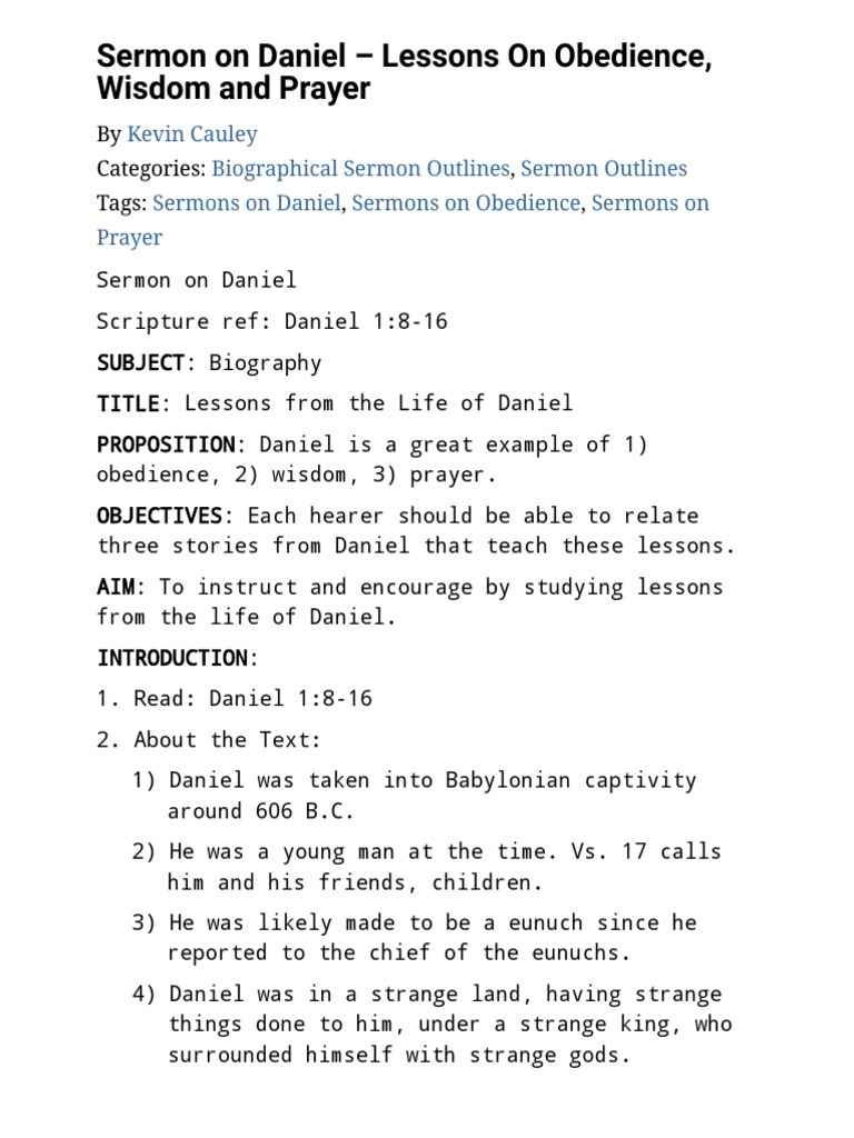 Lessons from Daniel's Prayer Life | PDF | Prayer | Sermon