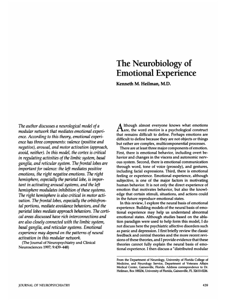 The Neurobiology of Emotional Experience | PDF | Emotions | Amygdala