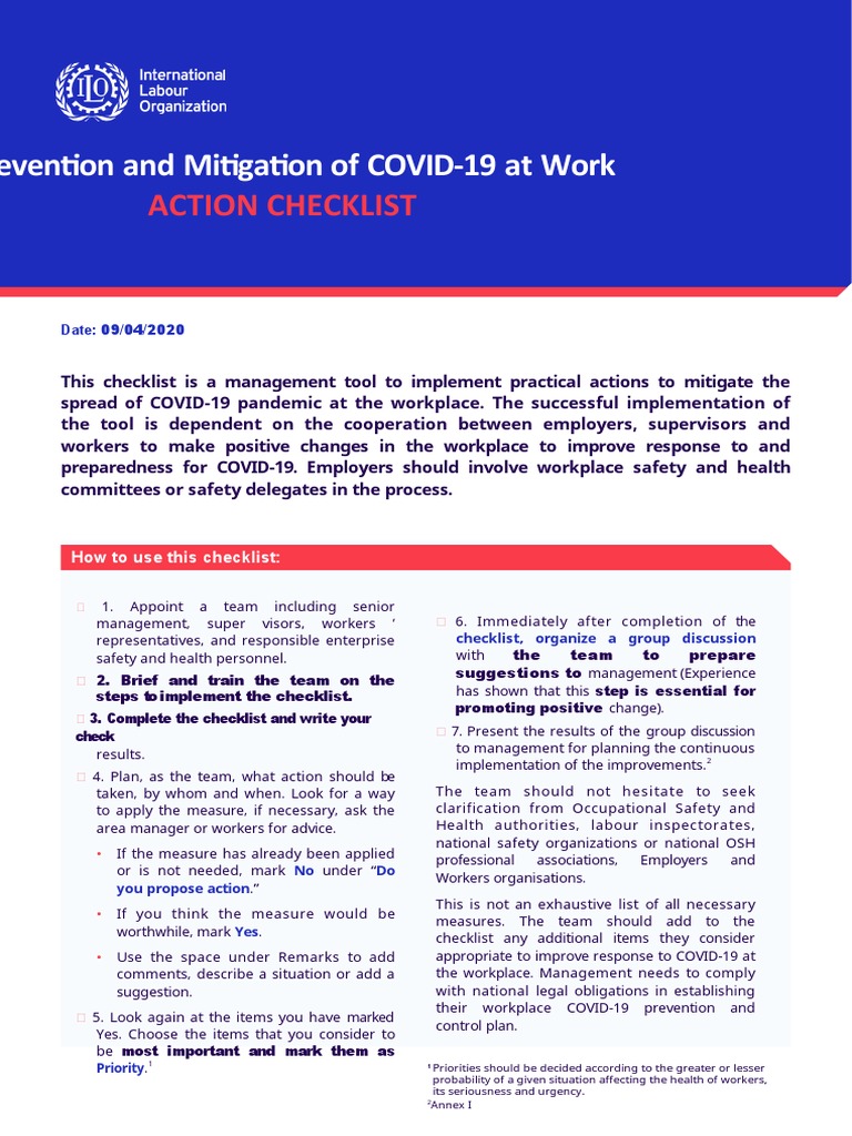 COVID-19 Workplace Safety Checklist | PDF | Occupational Safety And ...
