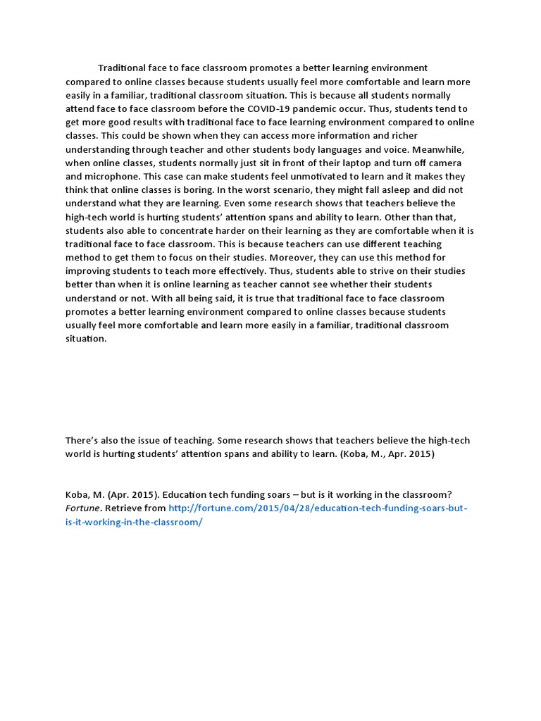 Traditional Face To Face Classroom Promotes A Better Learning ...