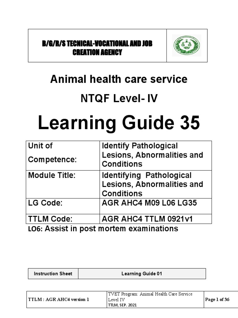 Learning Guide 35 Animal Health Care Service NTQF LevelIV PDF Behavior Modification Learning