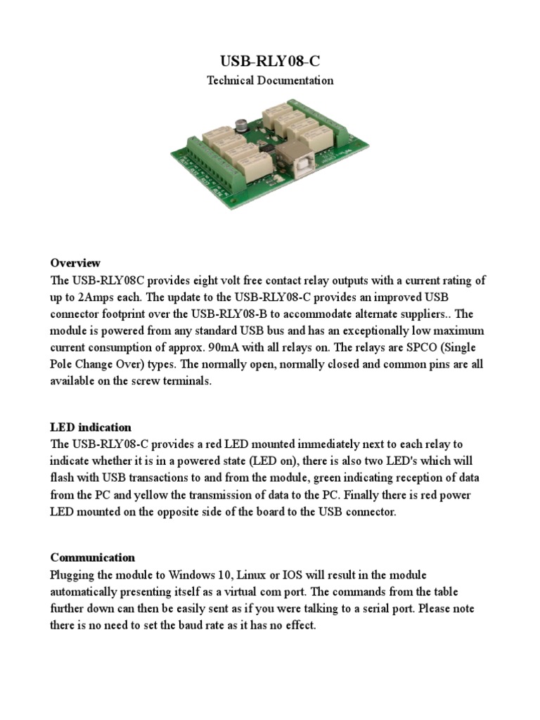 USB-RLY08-C Technical Documentation Guide | PDF | Relay | Usb
