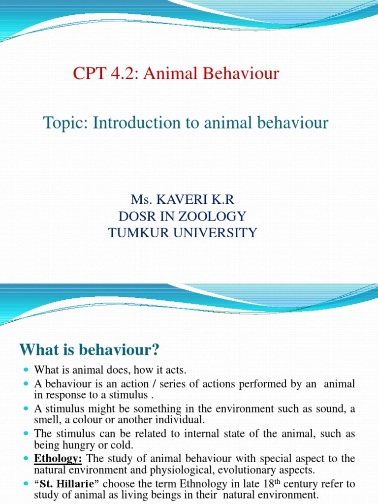 II MSC Zoology CPT4.2 Animal Behaviour PDF Ethology Learning