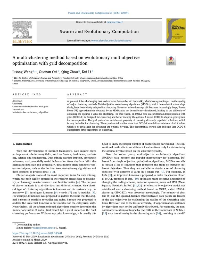 A Multi Clustering Method Based On Evolutionary Multi - 2020 - Swarm ...