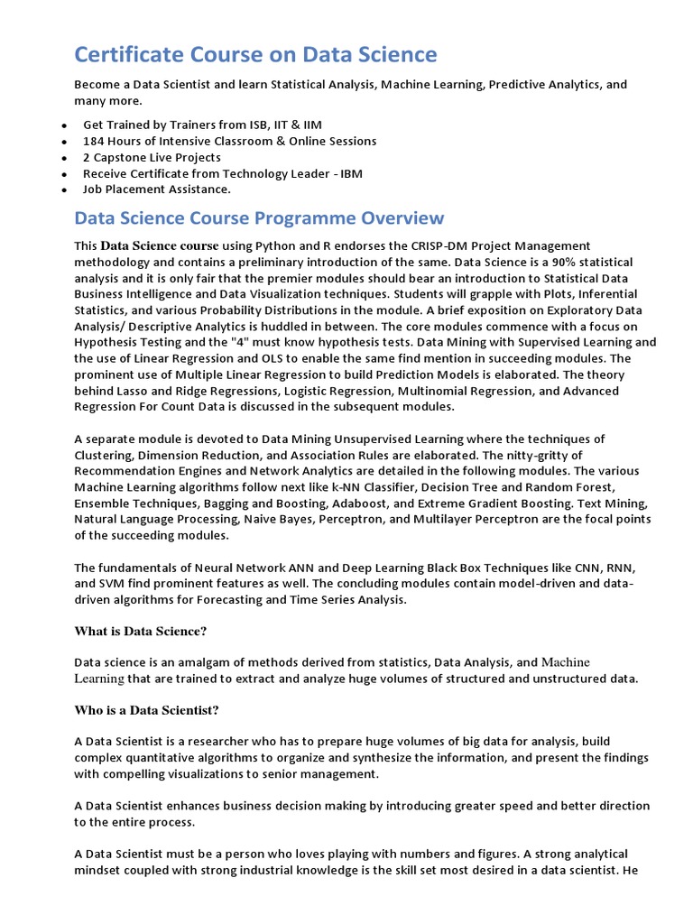 Data Science Certificate Course Overview | PDF | Logistic Regression ...