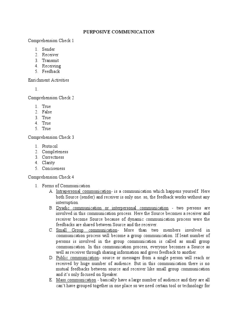 Purposive Communication Answer Key PDF Communication Popular