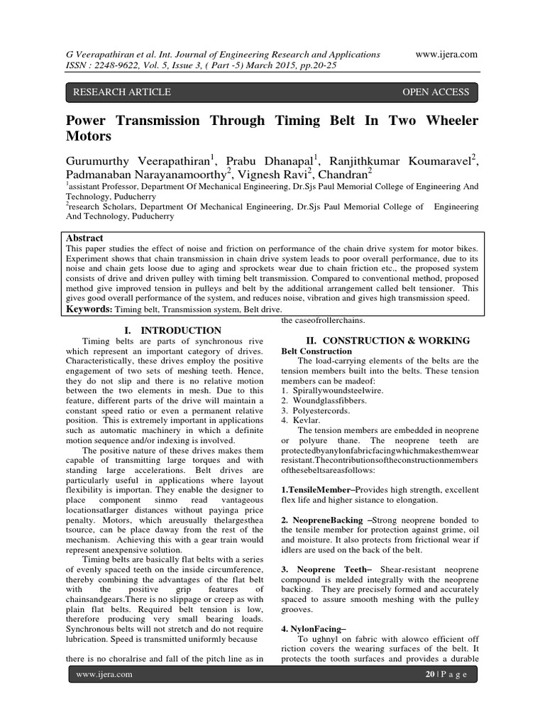 Timing Belt Power Transmission in Motorbikes | PDF | Belt (Mechanical ...
