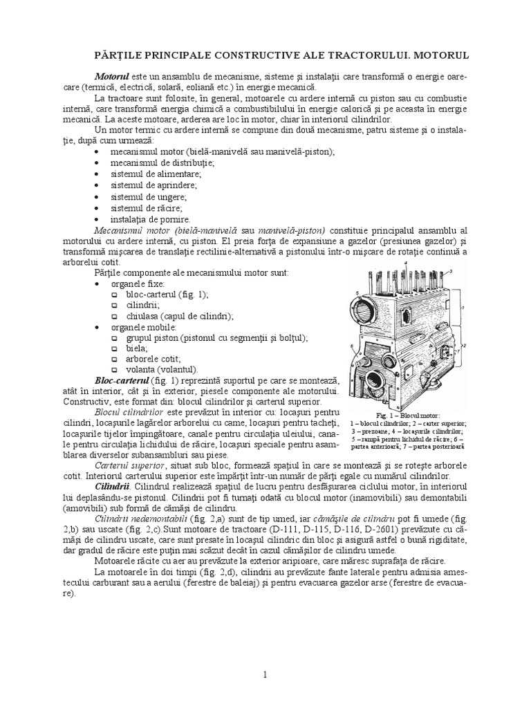 Partile Principale Constructive Ale Tractorului. Motorul | PDF