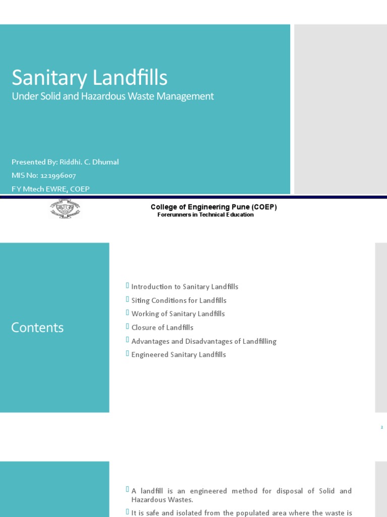 Sanitary Landfills: Under Solid and Hazardous Waste Management | PDF ...