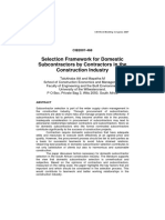 Selection Framework For Domestic Subcontractors by Contractors in The Construction Industry