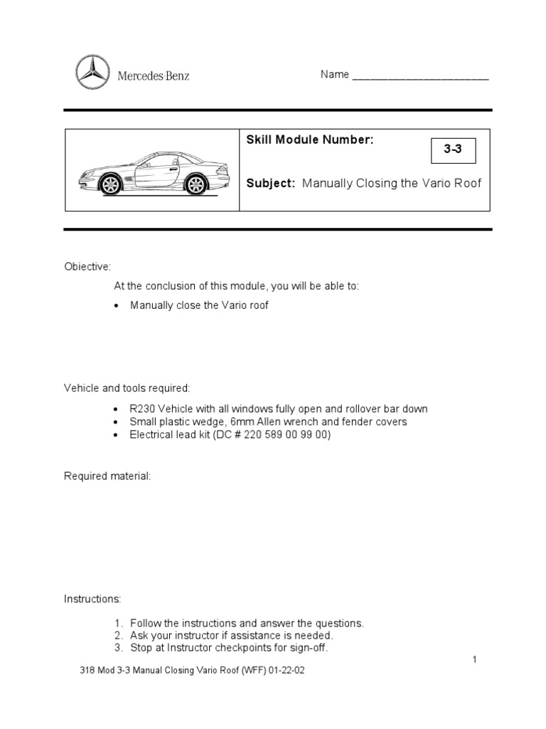 Manually Closing The Vario Roof PDF Trunk (Car) Electrical Connector