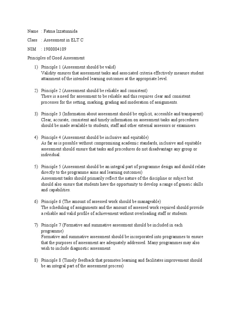 Principles of Good Assessment in Education | PDF | Educational ...