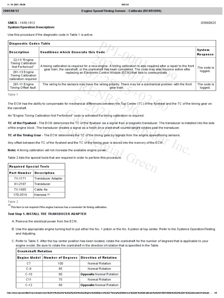 Engine Speed Timing Sensor Calibrate (RENR5096) PDF Electrical