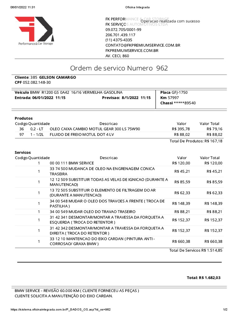 Ordem de Servico Numero 962 | PDF | Veículo motorizado