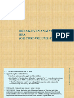 Break-Even Analysis BEA (Or Cost-Volume-Profit)