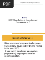 ES202-Introduction To Computers and Programming in C: Amity School of Engineering and Technology