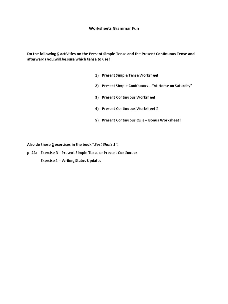 Worksheet Present Simple and Continuous | PDF | Workweek And Weekend