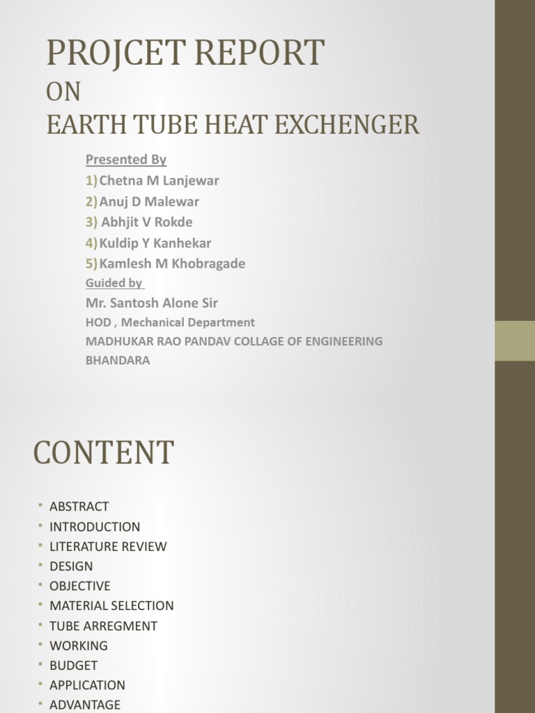 Earth Tube Heat Exchanger | PDF | Pipe (Fluid Conveyance) | Heat Exchanger
