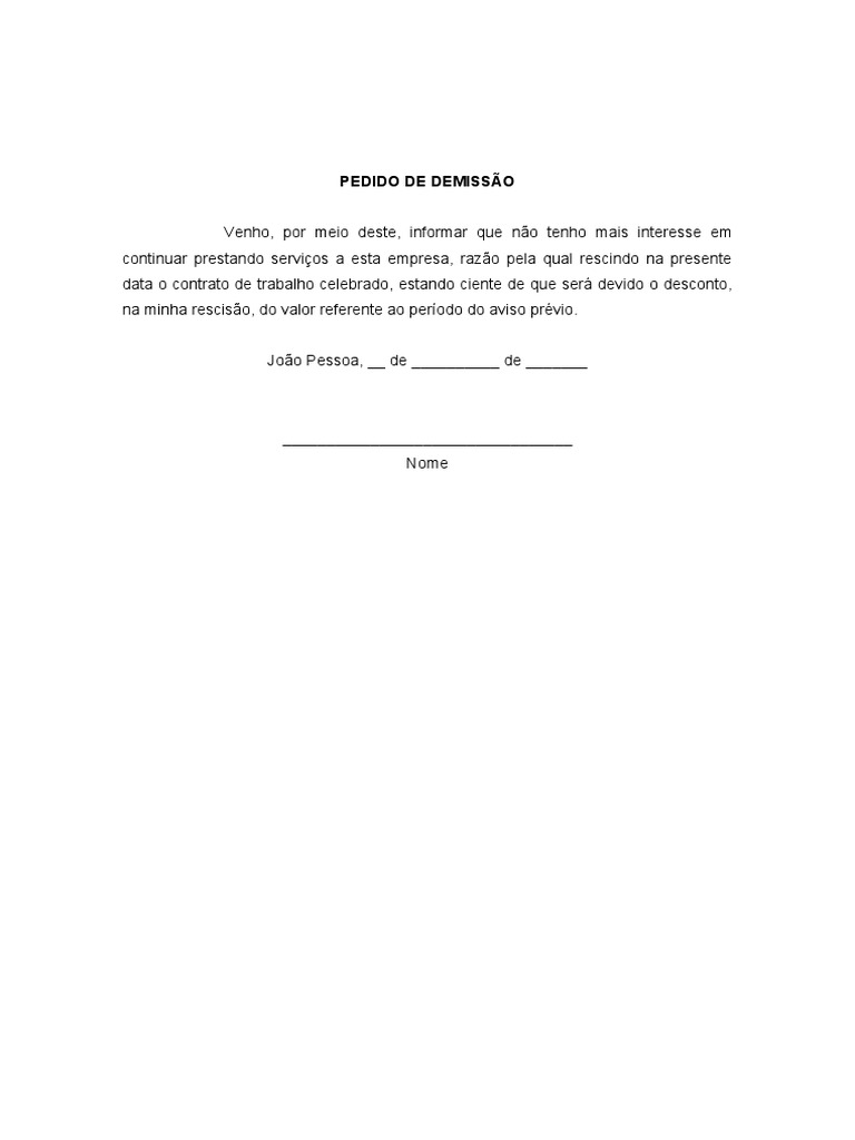 Pedido de Demissão Modelo PDF