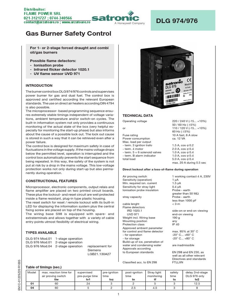 DLG 974/976 Gas Burner Safety Control PDF Electrical Wiring Mains