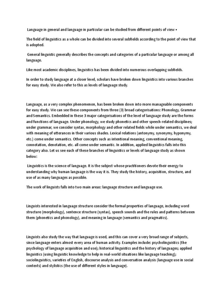 Overview of Linguistics Branches | PDF | Linguistics | Psycholinguistics