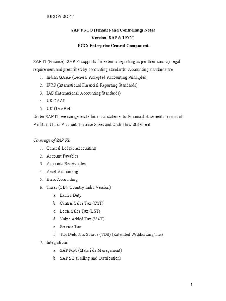 SAP FI/CO Overview for ECC 6.0 | PDF | International Financial ...