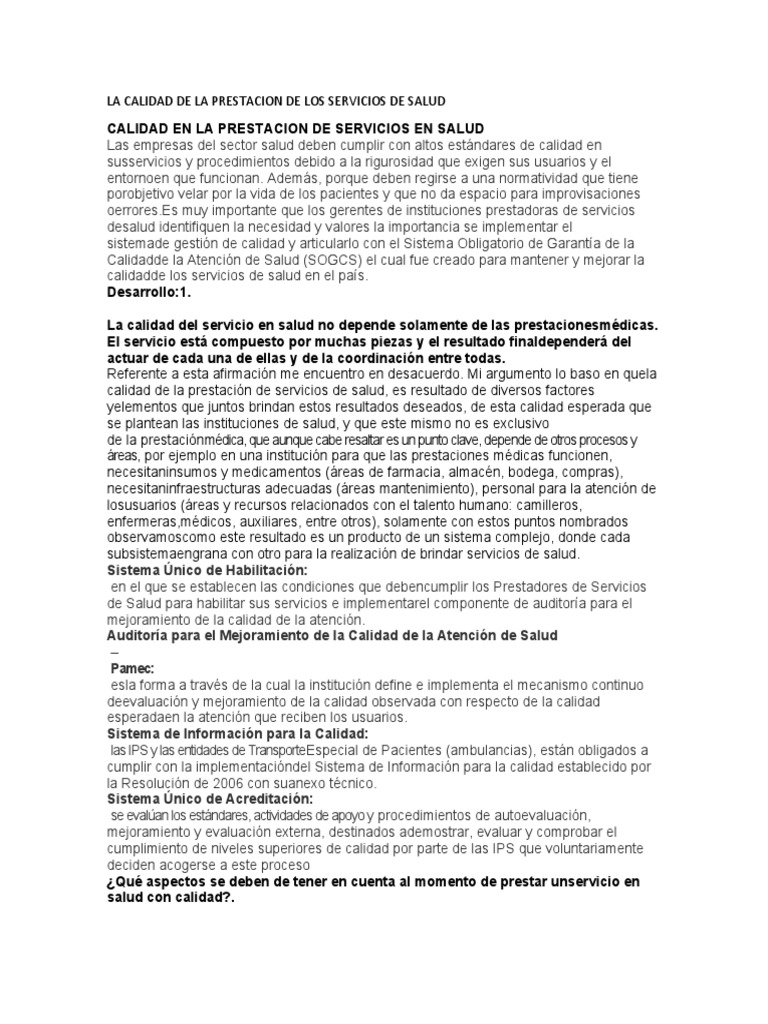 Mejora de la Calidad en Servicios de Salud | PDF | Calidad (comercial ...