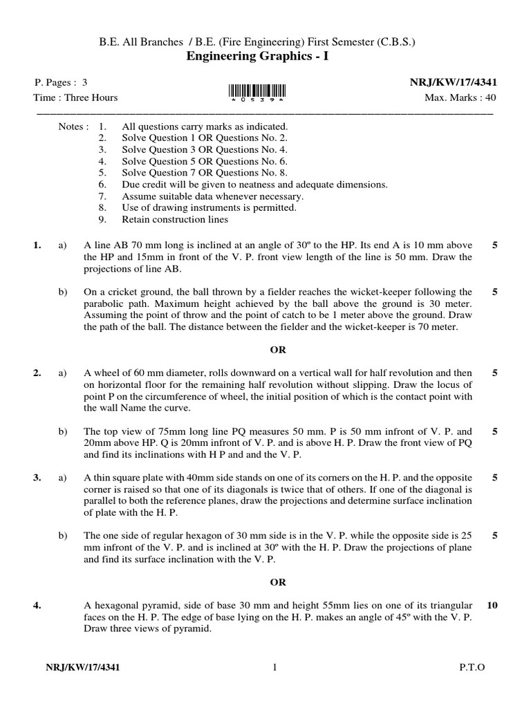 Engineering Graphics - I: B.E. All Branches / B.E. (Fire Engineering ...