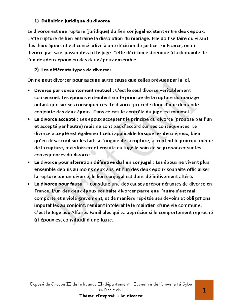Comprendre le Divorce Types et Procédures PDF Divorce Mariage — free download