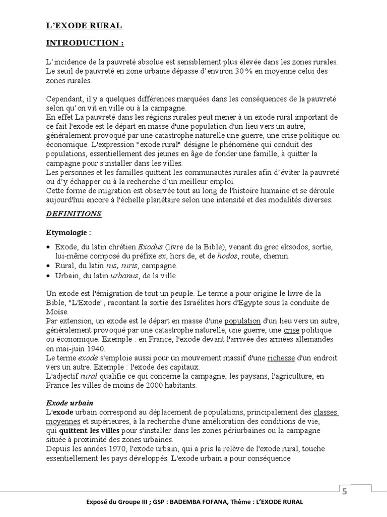 Causes et Conséquences de l'Exode Rural | PDF | Migration humaine ...