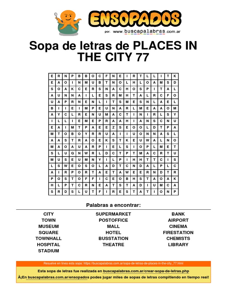 Sopa de Letras: Lugares en la Ciudad | PDF
