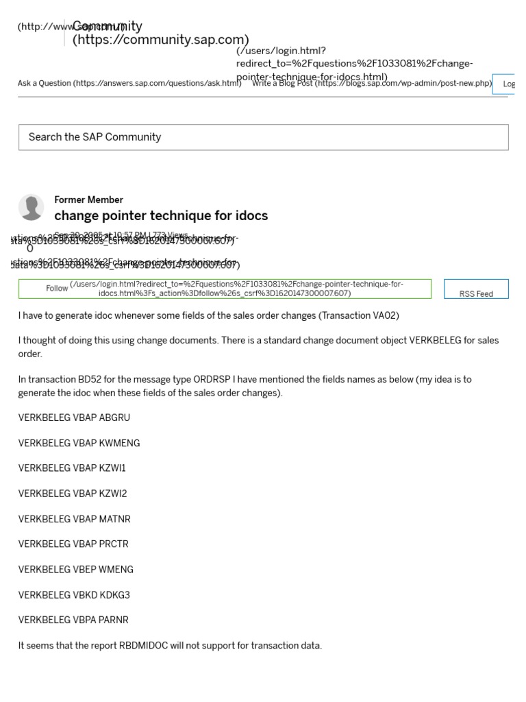Change Pointer Technique For Idocs SAP Community Download Free PDF