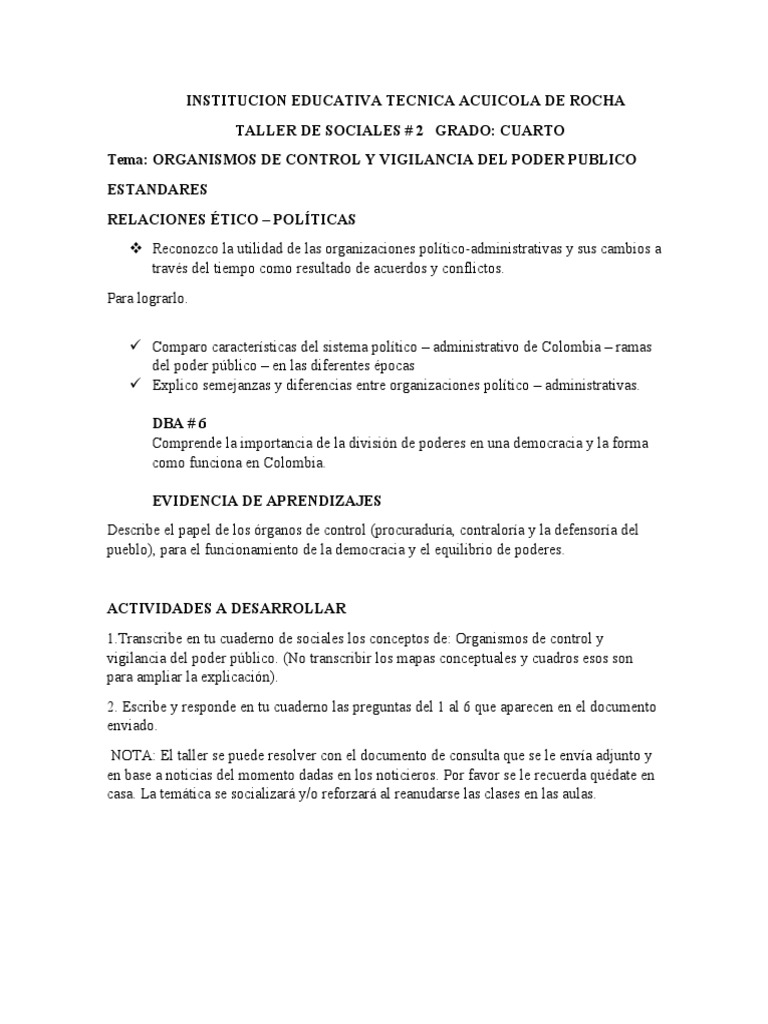 Taller 2 de Sociales Grado 4º | PDF