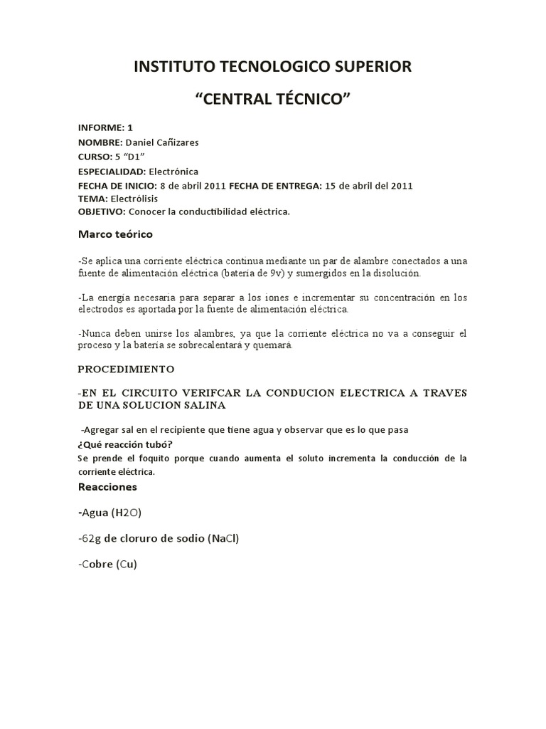 Informe Del Experimento de Quimica