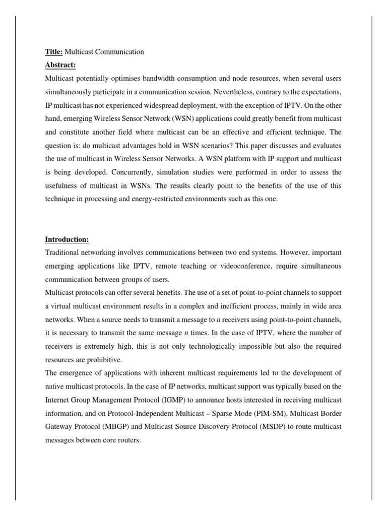Multicast in Wireless Sensor Networks | PDF | Multicast | Computer Network