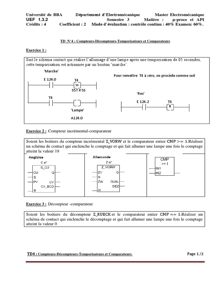 TD4 : Compteurs et Temporisateurs en Électromécanique | PDF